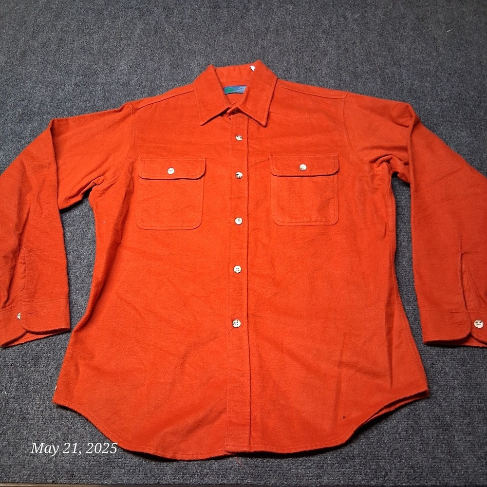 Vintrage Guide Lined Chamois Cloth Flannel Shirt Men Size Large Orange W Pockets